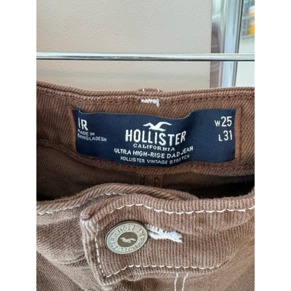 Hollister Ultra High Rise Dad Jean Cargo Pants Brown Utility Straight Leg - Picture 3 of 5
